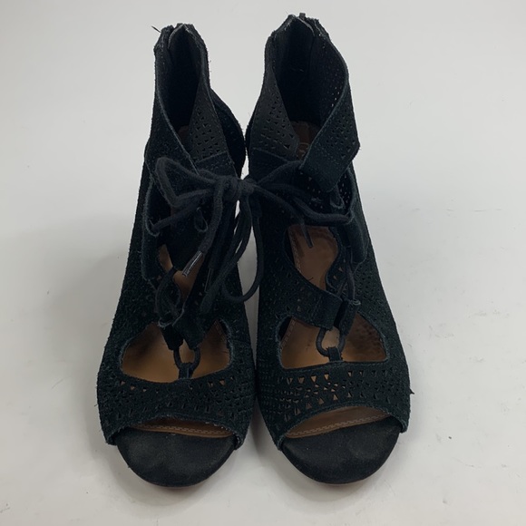 Crown Vintage Leather Heeled Sandals 8.5 Open Toe Perforated Lace and zip up - Picture 3 of 13